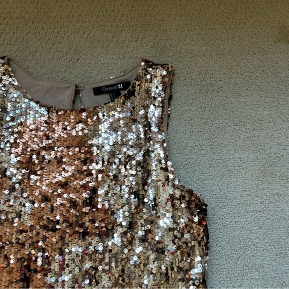 Vintage Forever 21 Womens Blouse Brown Gold Sequin Tank Top Size Large - Picture 5 of 10